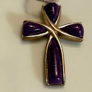 Vintage 925 purple cross pendant and chain EUC
